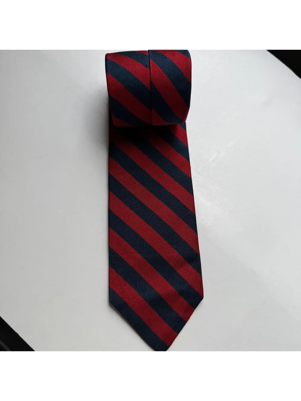 Vintage Dooney & Bourke Silk Tie Made in England Red Navy Stripe Prep Ivy Style